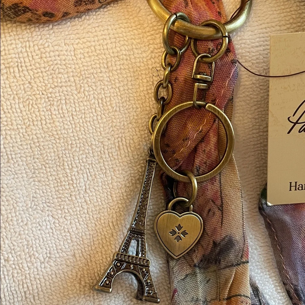 Patricia Nash Multicolor Scarf Paris Maps design with Eiffel Tower /Heart Charm - Picture 3 of 5